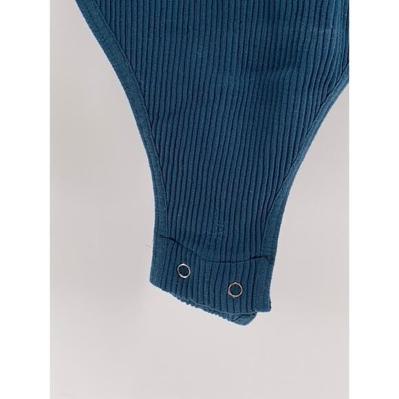 FREE PEOPLE INTIMATELY Women's Blue Ribbed V-Neck Cap Sleeve Bodysuit SZ XS/S - Picture 6 of 11